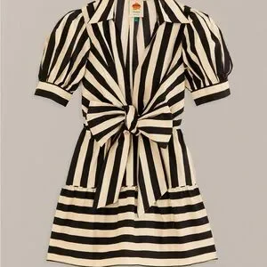 FARM Rio | Dresses | Farm Rio Black And Cream Mini Dress With Puff Sleeves  | Poshmark